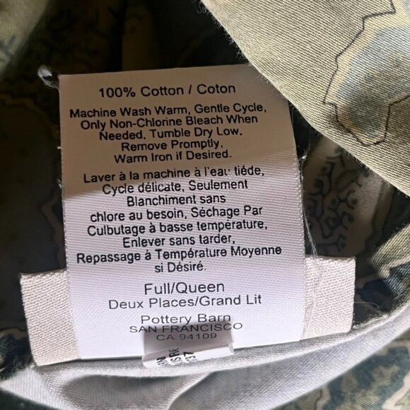 Pottery Barn Madeleine Paisley Full/Queen 100% Cotton Duvet Cover Blue & Green - Picture 4 of 4